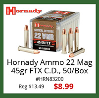 HORNADY AMMO 22 MAG 45gr FTX CRITICAL DEFENSE 50/box