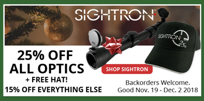 Sightron sale! 25% off all optics + Free hat!