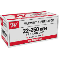 Product Name: WINCHESTER AMMO 22-250 REMINGTON USA 45gr JHP 40/bx 10/cs