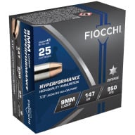 FIOCCHI AMMO 9mm LUGER 147gr HORNADY XTP-HP 25/bx 20/cs
