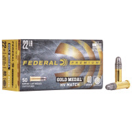 Product Name: FEDERAL AMMO 22LR HV MATCH 40 gr SOLID 1200fps 50b 100c