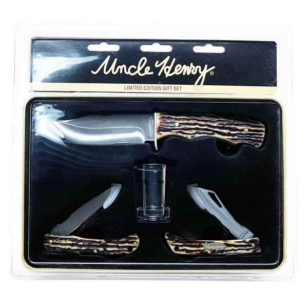 UNCLE HENRY 3-PC FIXED/ FOLDER w/SHOT GLASS