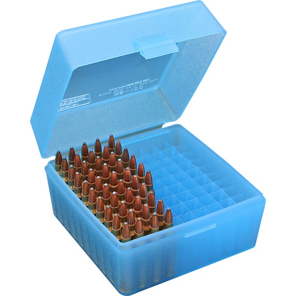 MTM RIFLE FLIP-TOP 100rd 17/222/223/CLR-BLUE 12/CS