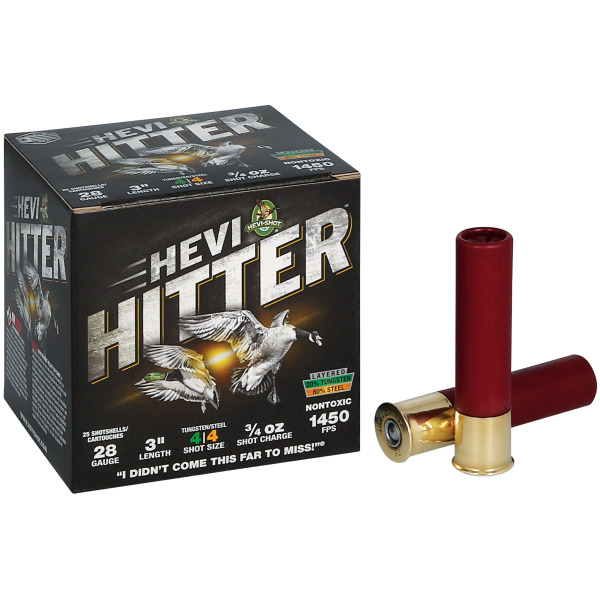 HEVI-SHOT 28ga HEVI-HITTR 3" 3/4oz #4 TG/STL 25/bx