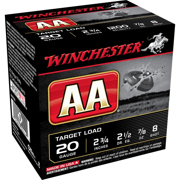WINCHESTER AA 20ga 2.5dram 7/8oz 1200fps #8 250/cs