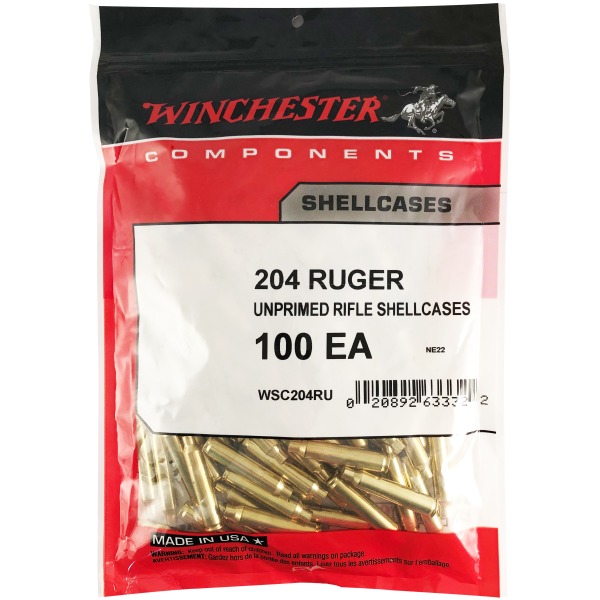 Winchester Brass 204 Ruger Unprimed Bag of 100