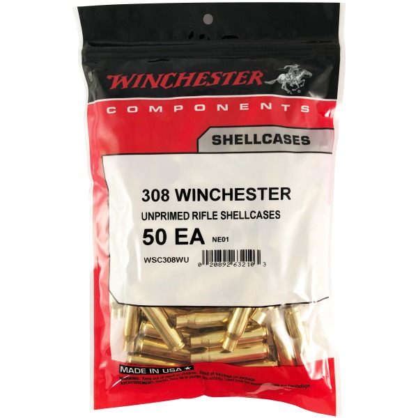 Winchester Brass 308 Winchester Unprimed Bag of 50
