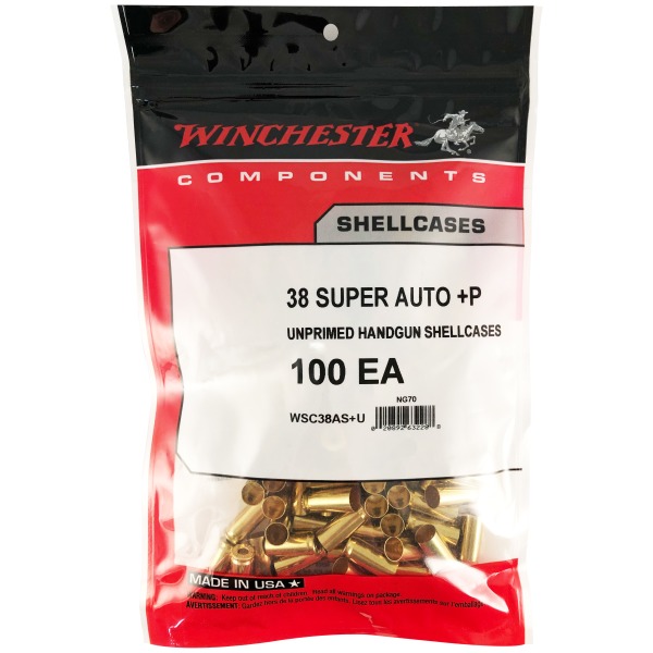 Winchester Brass 38 Super Auto +P (JAG) Unprimed Bag of 100