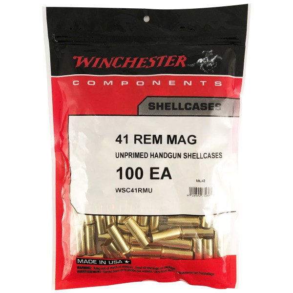 Winchester Brass 41 Remington Mag (JAG) Unprimed Bag of 100