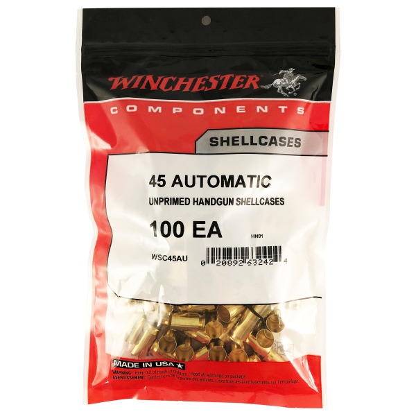 Winchester Brass 45 ACP (JAG) Unprimed Bag of 100