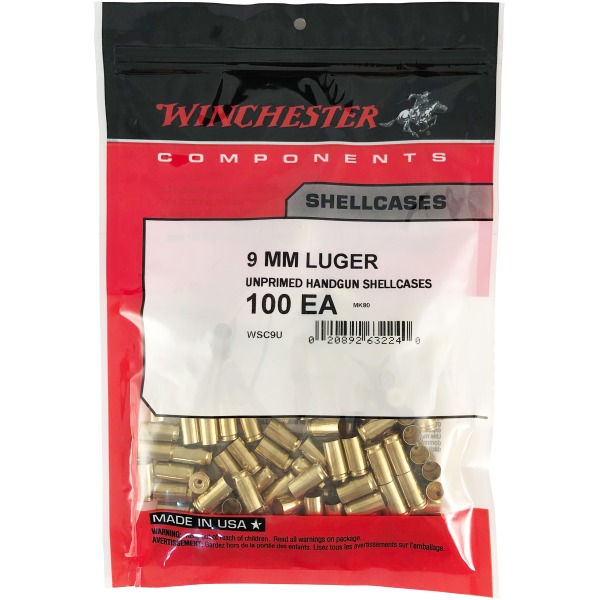 Winchester Brass 9mm Luger Unprimed Bag of 100