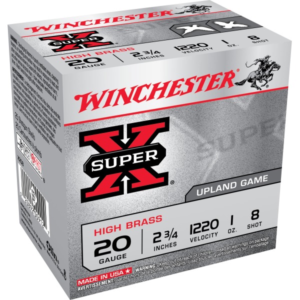 WINCHESTER AMMO 20ga 2.75 1oz SUP-X UPLAND HB 8 25b 10c