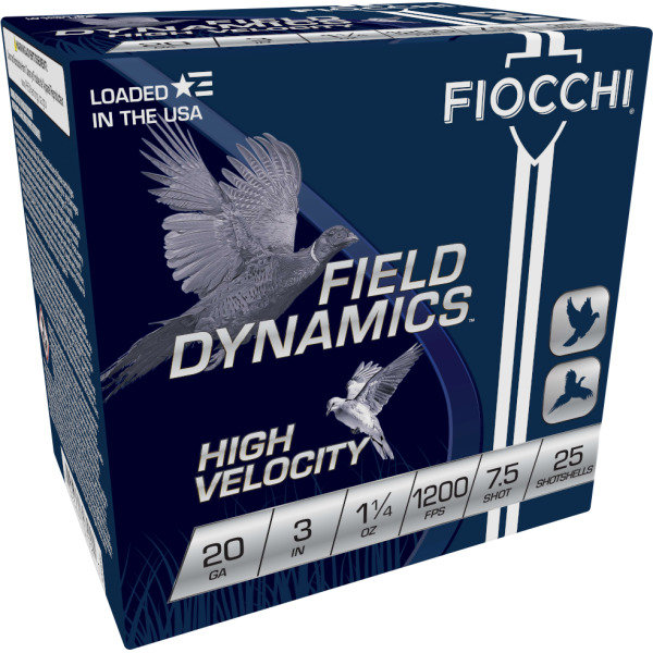 FIOCCHI AMMO 20ga 3" HIGH-VEL 1200fps 1.25oz #7.5 25/bx