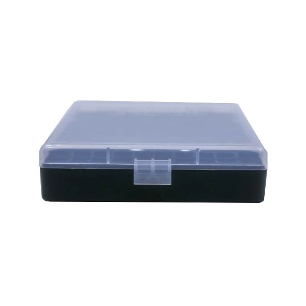 BERRY 10MM/45 HINGED-TOP BOX 100-RND CLEAR/BLK 50c