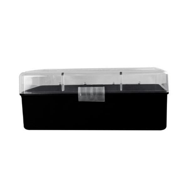 BERRY WSM HINGE-TOP BOX 50-ROUND CLEAR/BLK 30/cs