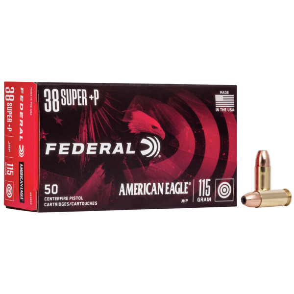 FEDERAL AMMO 38 SUPER+P 115gr JHP AM.-EAGLE 50/bx 20/cs