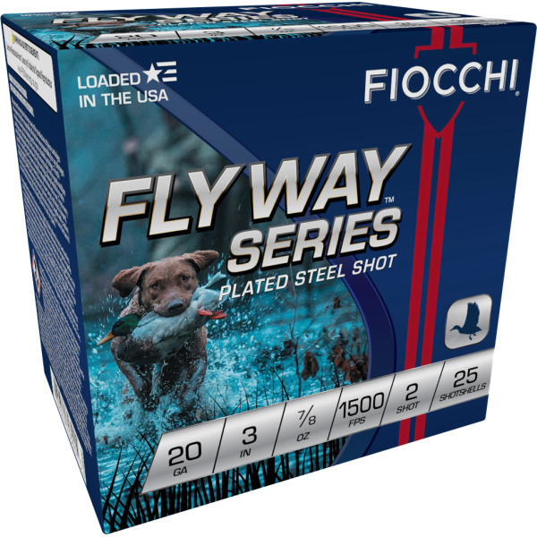 FIOCCHI AMMO 20ga 3" SP-STEEL 1500fps 7/8oz #2 25b 10c