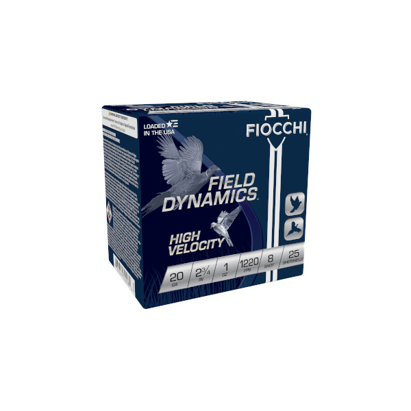 FIOCCHI AMMO 20ga 2.75" HI-VEL 1220fps 1oz #8 25/b 10/c