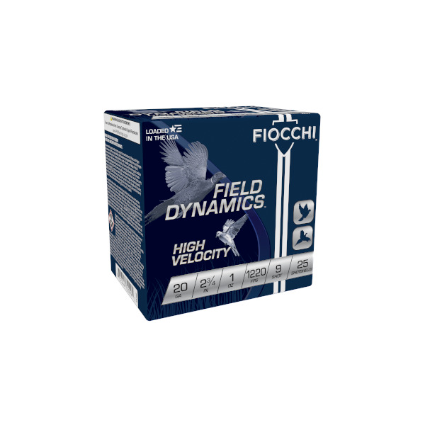 FIOCCHI AMMO 20ga 2.75" HI-VEL 1220fps 1oz #9 25/b 10/c
