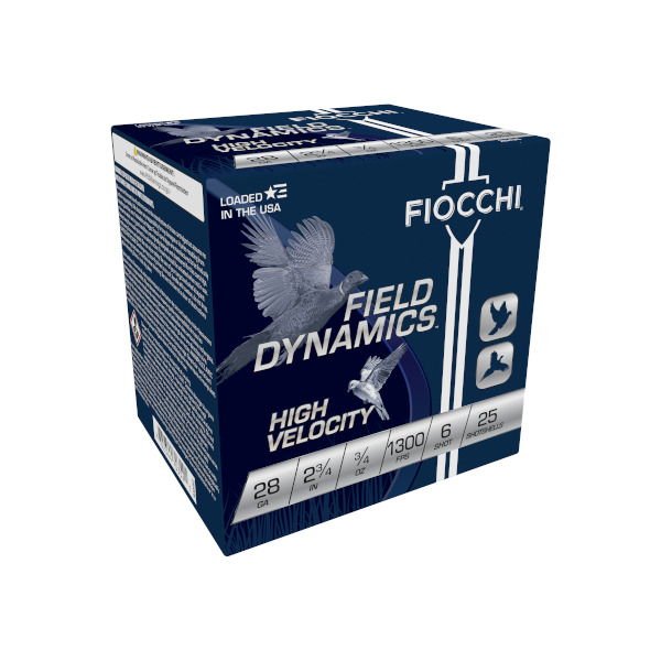 FIOCCHI AMMO 28ga 2.75" HI-VEL 1300fps 3/4oz #6 25b 10c