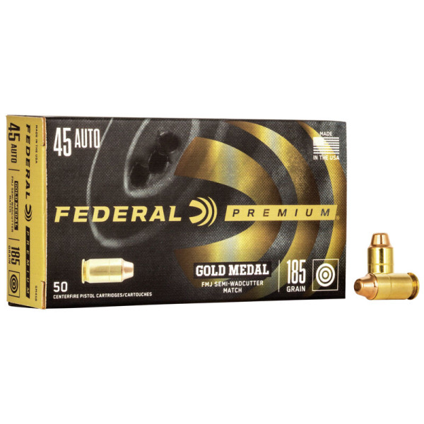 FEDERAL AMMO 45 ACP 185gr FMJ -SWC (G/M) 50/bx 20/cs
