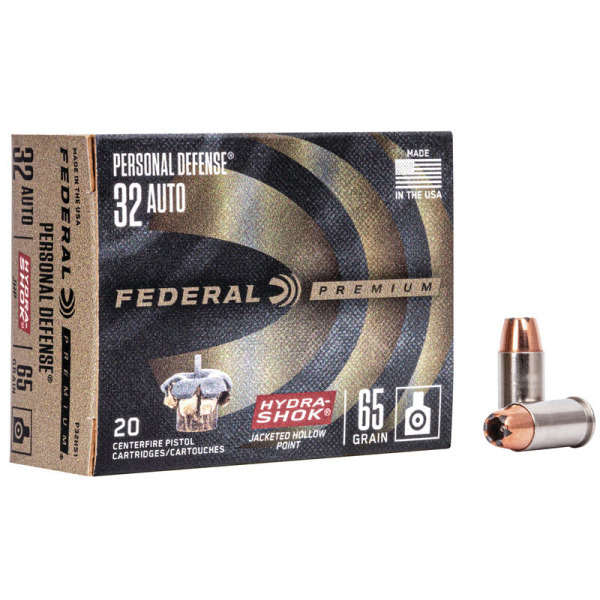 FEDERAL AMMO 32 ACP 65gr JHP HYDRA-SHOK 20/bx 25/cs