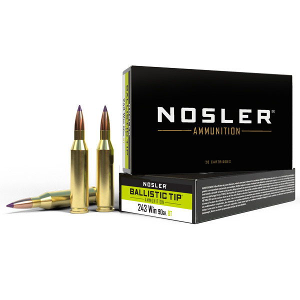 NOSLER AMMO 243 WINCHESTER 90gr BallisticTip 20/bx 10/cs