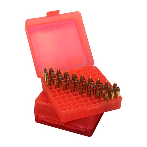 MTM AMMO BOX 22MAG 100rd RIMFIRE BOX CLR-RED 24/CS