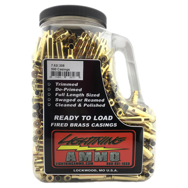 LIGHTNING FIRED BRASS 308 WINCHESTER"READY TO LOAD"500/JUG