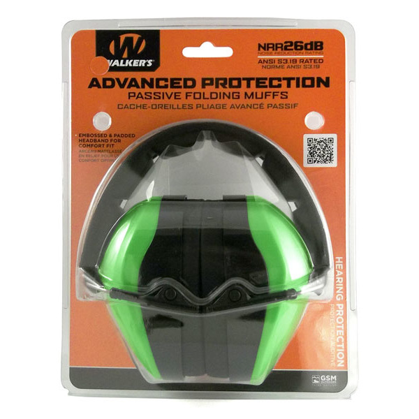 WALKERS DUAL COLOR PASSIV MUFF HI VIS GREEN 6/CS