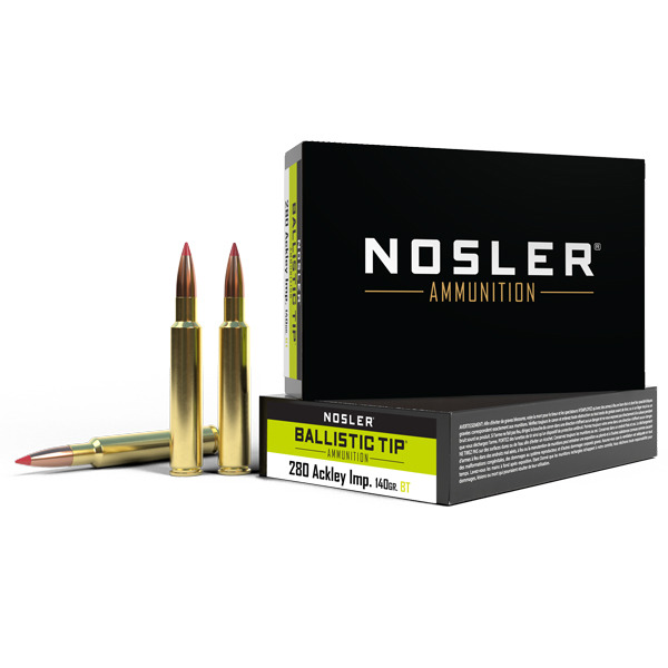 NOSLER AMMO 280 ACK IMP 140g BallisticTip 20b 10c
