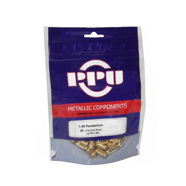 Prvi Partizan Brass 7.65 Parabellum Unprimed Bag of 50