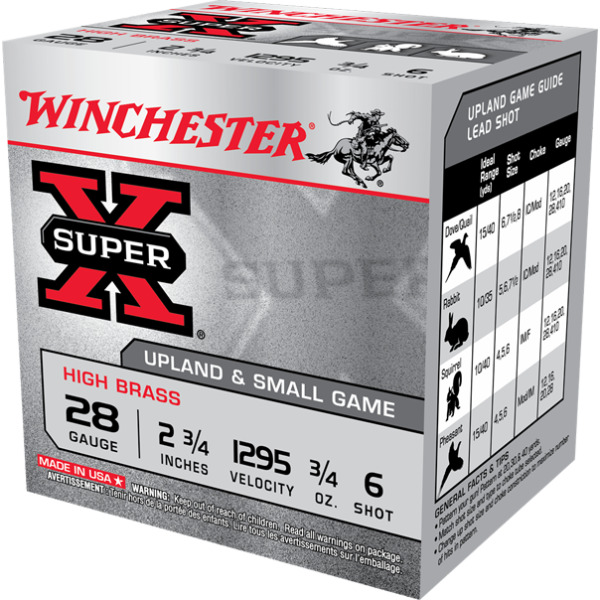WINCHESTER AMMO 28ga 2.75 3/4oz SUP-X UPLAND HB 6 25b 10c