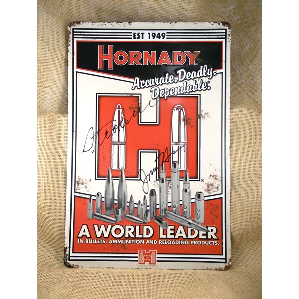 HORNADY AUTOGRAPHED WORLD LEADER TIN SIGN