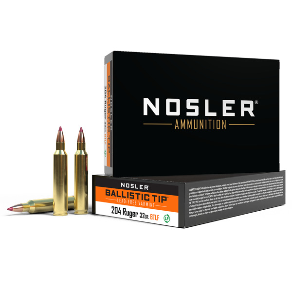 NOSLER AMMO 204 RUGER 32g LEAD FREE B-TIP 20/b 20/c