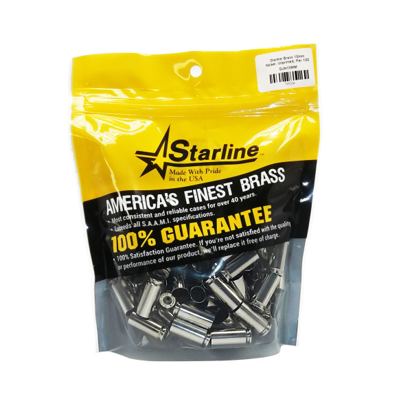 STARLINE BRASS 10MM UNPRIMED NICKEL PER 100