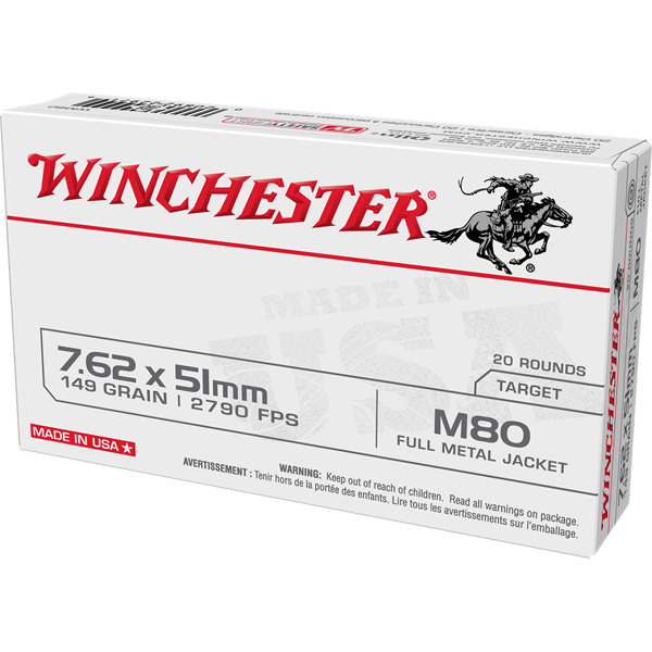 WINCHESTER AMMO 7.62x51 NATO 149gr FMJ Mil-spec 20/bx