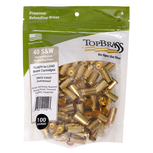 Top Brass 40 S&W Once Fired Military NATO Unprimed Bag of 100