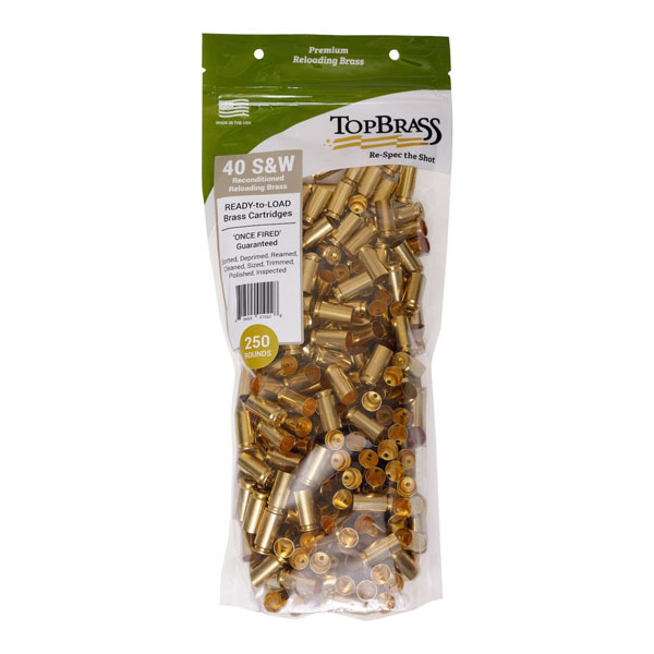 Top Brass 40 S&W Once Fired Military NATO Unprimed Bag of 250