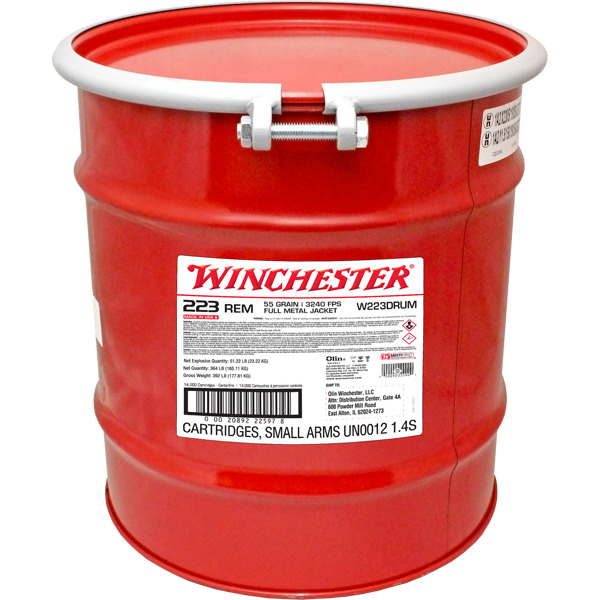WINCHESTER AMMO 223 REMINGTON 55gr FMJ LAKE CITY 14000/drum 4/pl