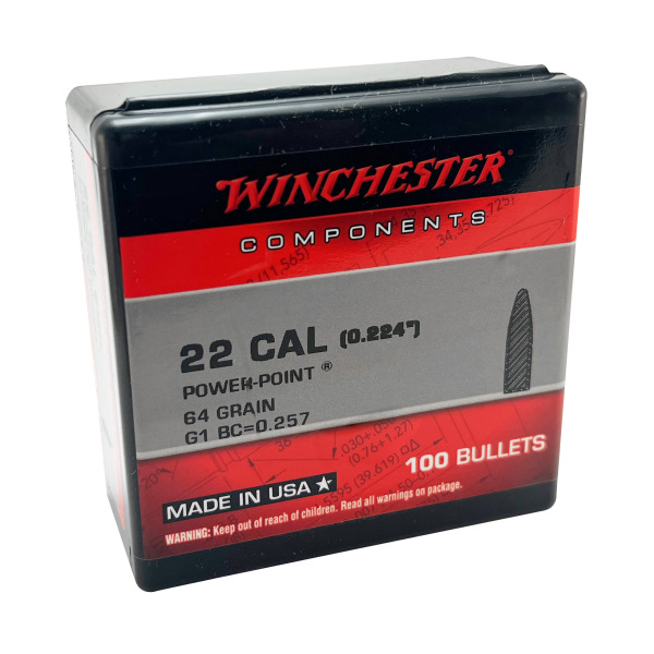 WINCHESTER BULLET 22c (.224) 64gr PWR PT 100/bx 10/cs