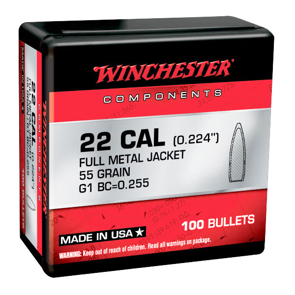 WINCHESTER BULLET 22c (.224) 55gr FMJ 100/bx 10/cs