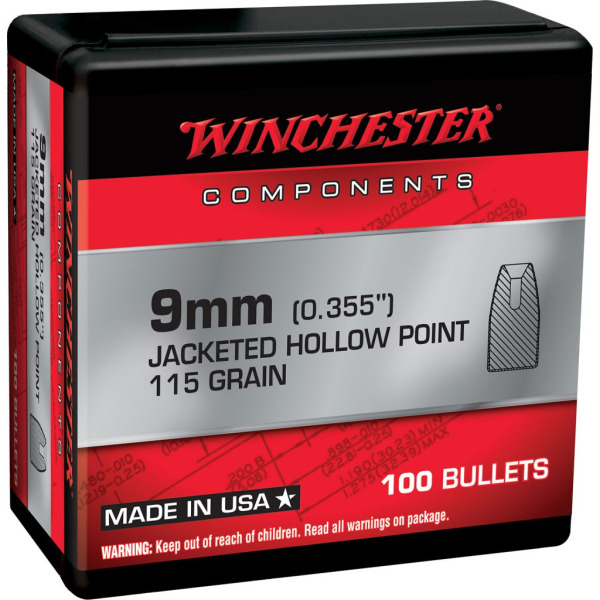 WINCHESTER BULLET 9MM (.355) 115gr JHP 100/bx 10/cs