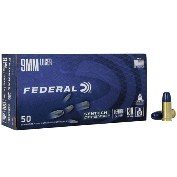 FEDERAL AMMO 9MM LUGER 138gr SYNTECH DEF SJHP 50bx 10c