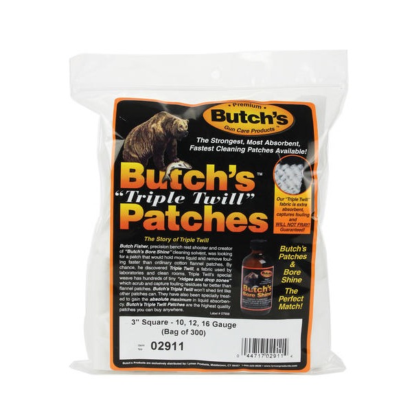 BUTCH'S TWILL PATCH 10/12 /16ga 3" SQUARE 300/BAG