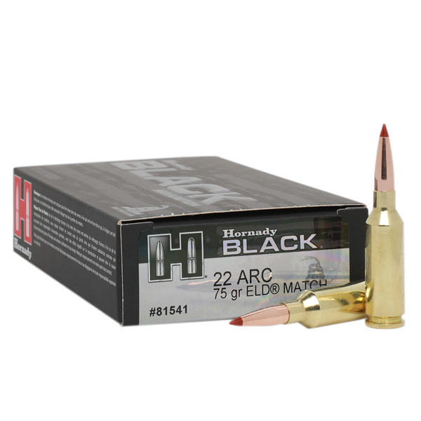 HORNADY AMMO 22 ARC 75gr ELD MATCH BLACK 20/B 10/C