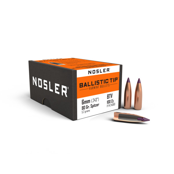 NOSLER 6MM(.243) 80gr Spitzr BULLET BallisticTip 100/b