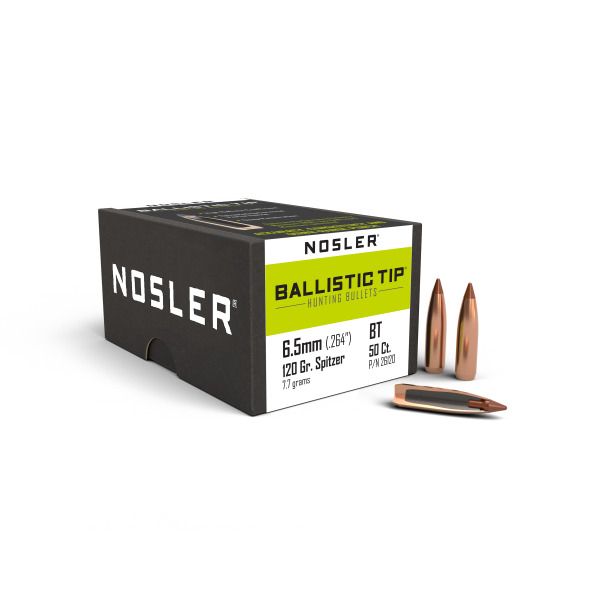 NOSLER 6.5MM(.264)120gr Sptz BULLET BallisticTip 50/bx