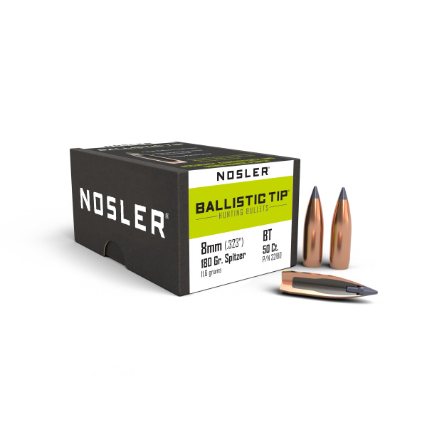 NOSLER 8MM(.323) 180gr Sptzr BULLET BallisticTip 50/bx