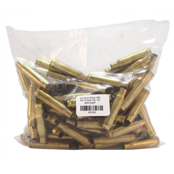 PULL DOWN BRASS 308 WINCHESTER "PRIMED" PER 100